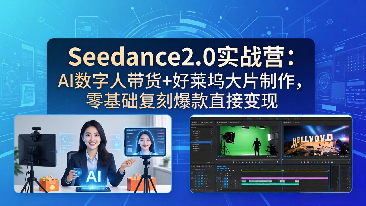 （18238期）Seedance2.0实战营：AI数字人带货+好莱坞大片制作，零基础复刻爆款直接变现-知创网