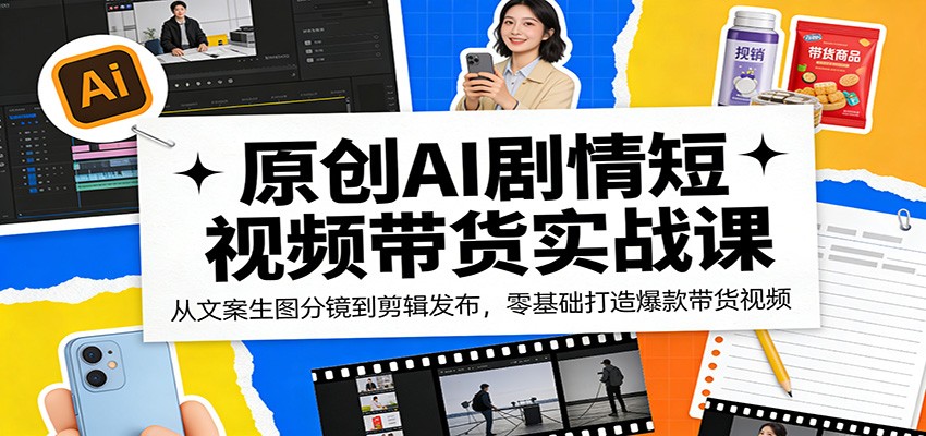 原创AI剧情短视频带货实战课：从文案生图分镜到剪辑发布，零基础打造爆款带货视频-知创网