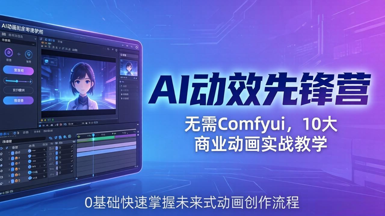 （18077期）AI 动效先锋营：无需Comfyui，10大商业动画实战教学，0基础快速掌握未来式动画创作流程-知创网