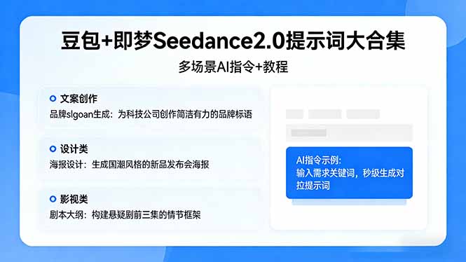 (17935期)豆包+即梦Seedance2.0提示词大合集:多场景AI指令+教程,解锁文案、设计、影视高效创作-知创网