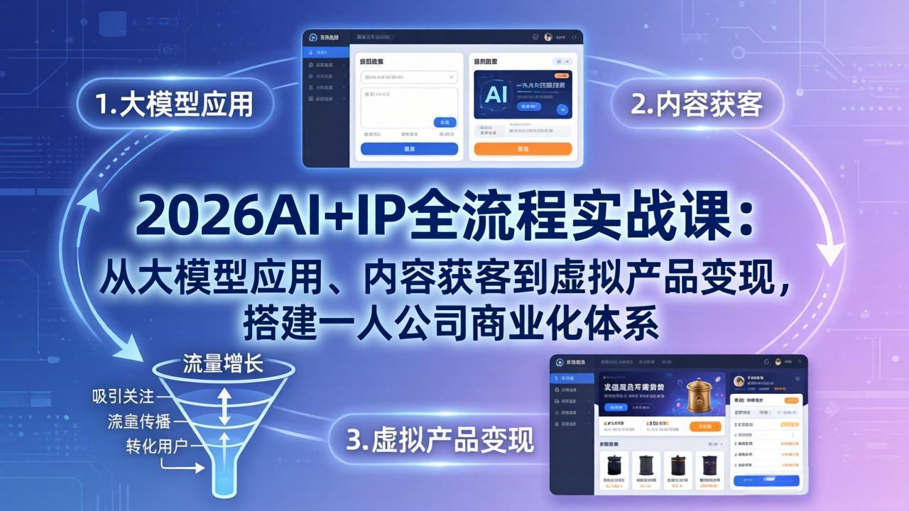 （17863期）2026AI+IP全流程实战课：从大模型应用、内容获客到虚拟产品变现，搭建一人公司商业化体系-知创网