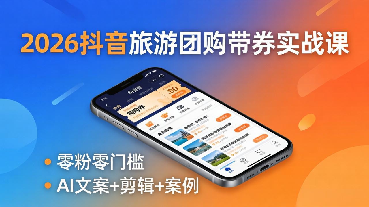（18175期）2026抖音旅游团购带券实战课：零粉零门槛，AI文案+剪辑+案例，躺着赚门票佣金-知创网