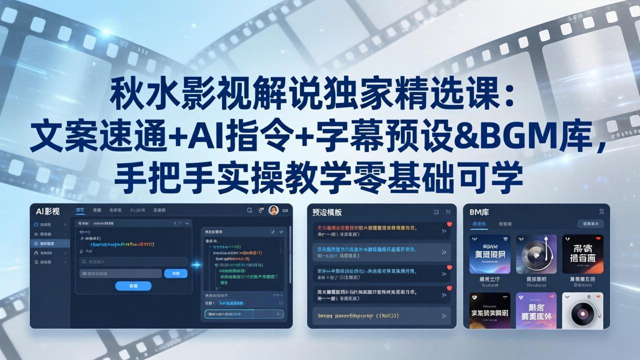 （18080期）秋水影视解说独家精选课：文案速通+AI指令+字幕预设+BGM库，手把手实操教学零基础可学-知创网