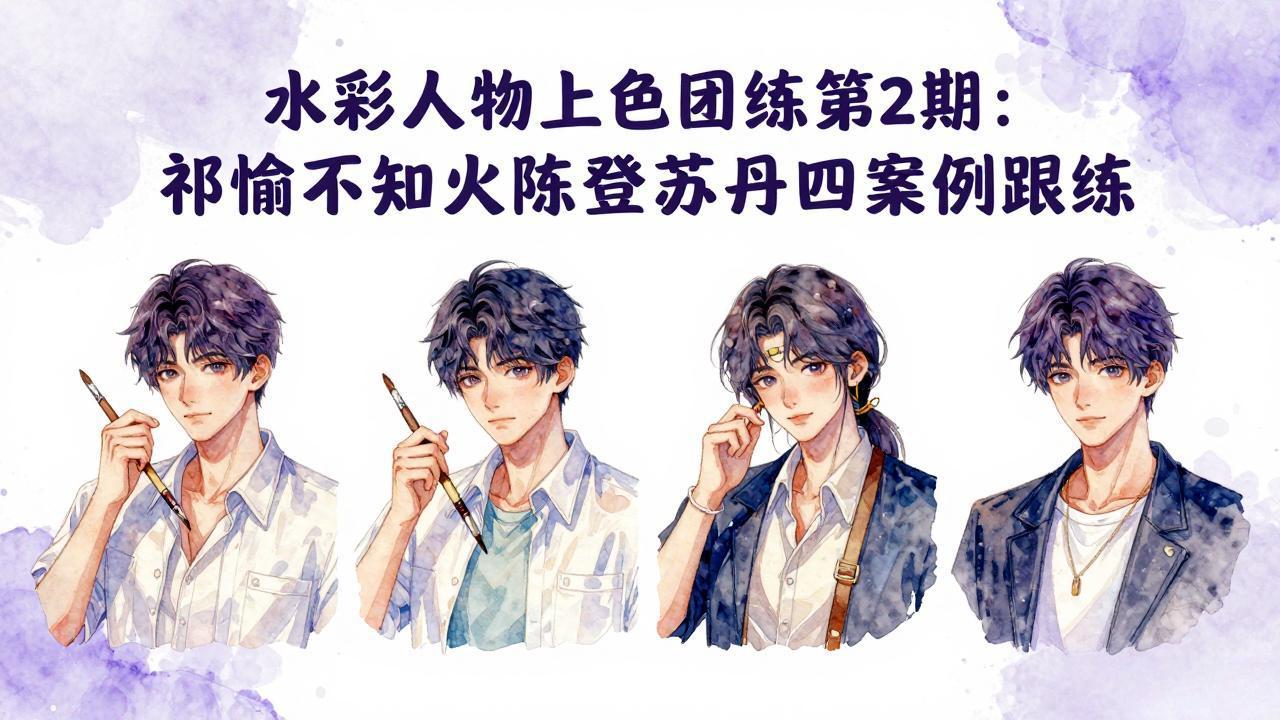 （17954期）水彩人物上色团练第2期：祁煜不知火陈登苏丹四案例跟练，手把手提升绘画能力-知创网