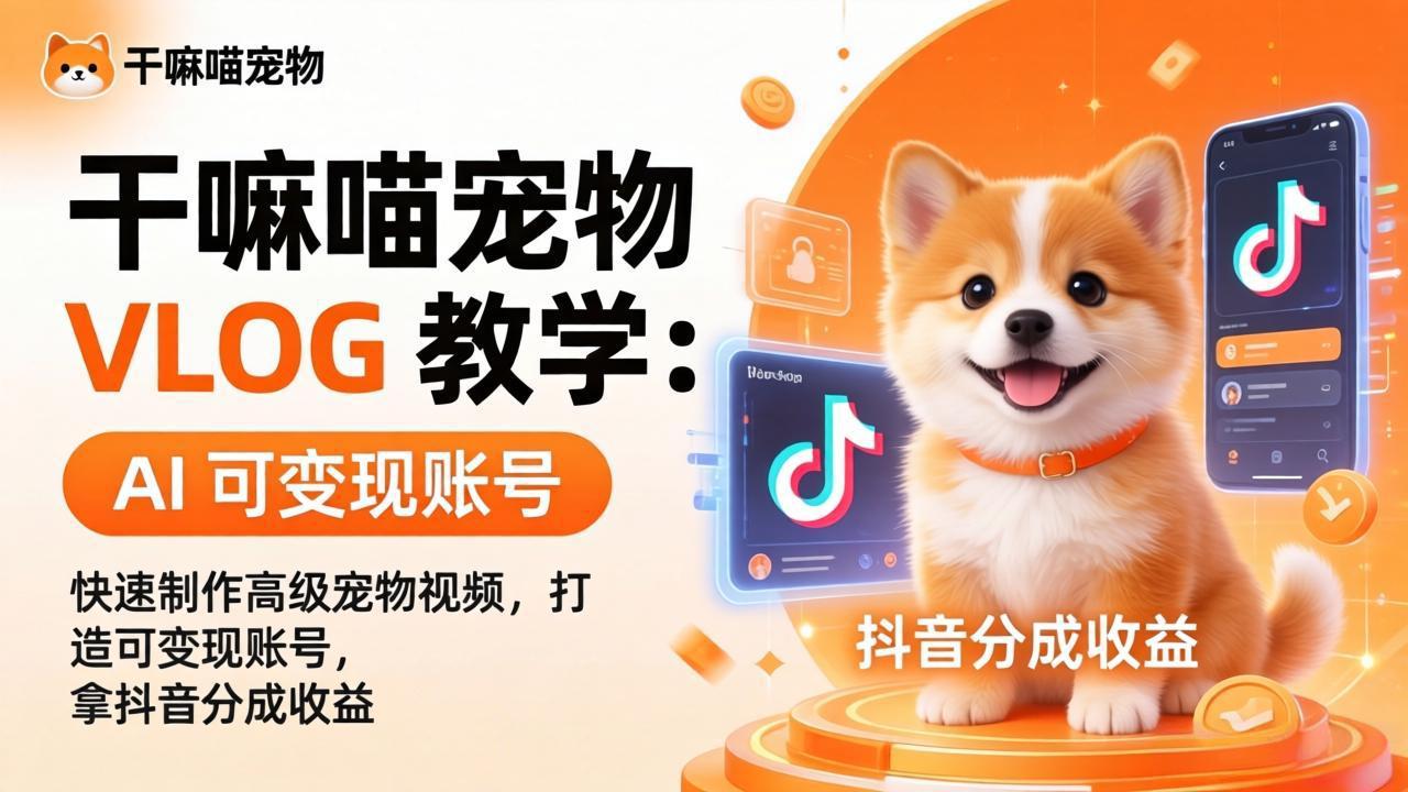 (17888期)干嘛喵宠物 VLOG 教学:AI 快速制作高级宠物视频,打造可变现账号,拿抖音分成收益-知创网