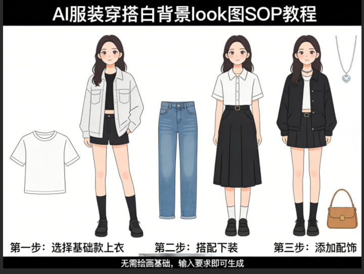 AI服装穿搭白背景look图SOP教程，不用会画画，提几句具体要求，AI就能还你一个奇迹-知创网