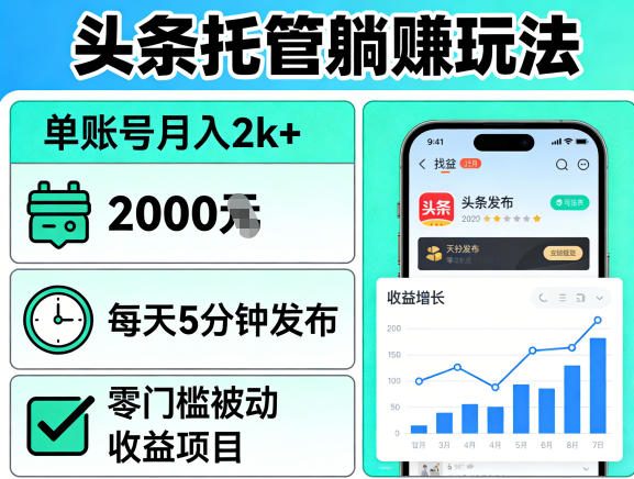 头条托管躺賺玩法，单账号月入2k+，每天5分钟发布即可，零门槛被动收益项目【揭秘】-知创网