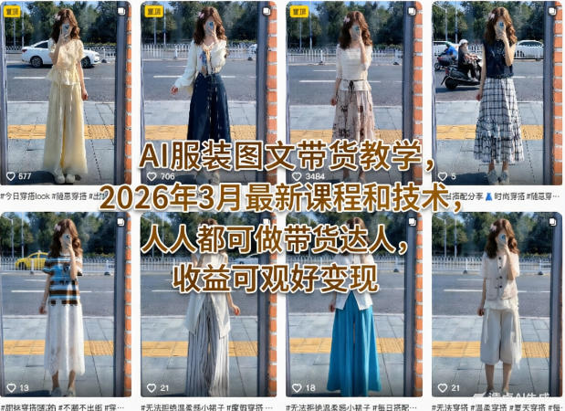 AI服装图文带货教学，2026年3月最新课程和技术，人人都可做带货达人，收益可观好变现-知创网