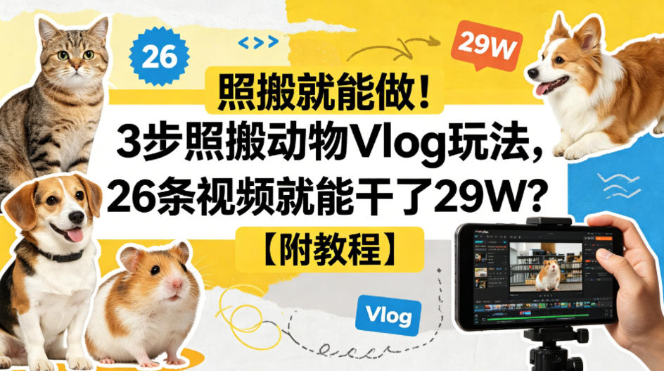 照搬就能做！3步照搬动物Vlog玩法，26条视频就能干了29W？【附教程】【赠coze一键生成工作流】-知创网