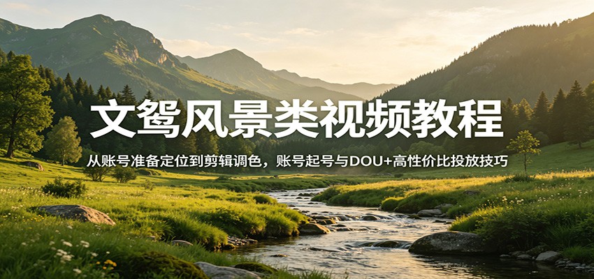 文鸳风景类视频教程：从账号准备定位到剪辑调色，账号起号与DOU+高性价比投放技巧-知创网