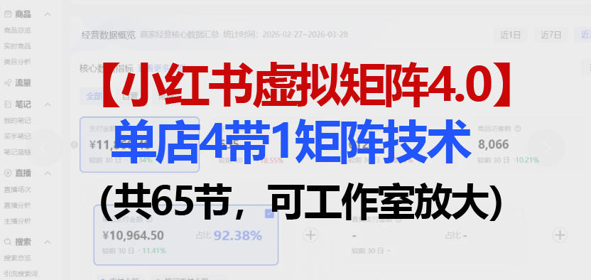 小红书虚拟矩阵4.0技术：单店4带1矩阵（共65节，可工作室放大）-知创网