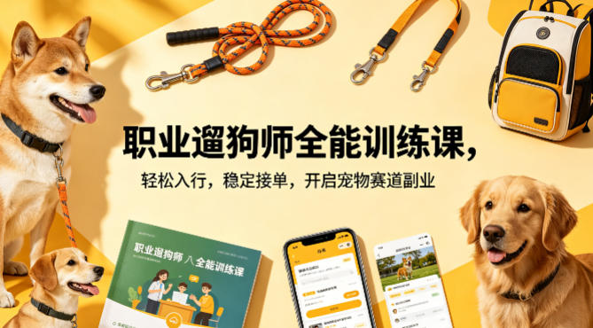 职业遛狗师全能训练课，轻松入行，稳定接单，开启宠物赛道副业-知创网