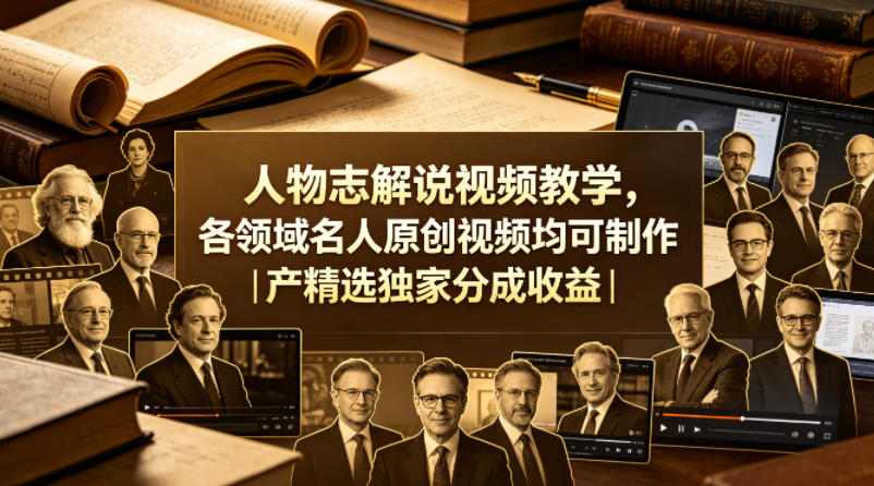 人物志解说视频教学，各领域名人原创视频均可制作丨精选独家分成收益-知创网