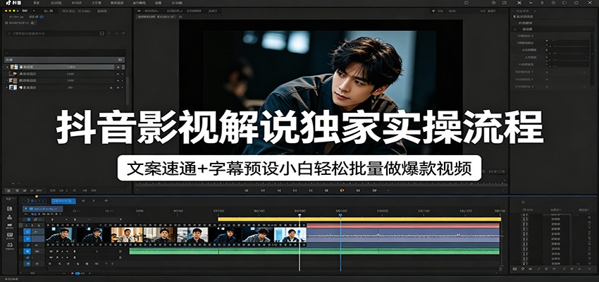 抖音影视解说独家实操流程，文案速通+字幕预设小白轻松批量做爆款视频-知创网