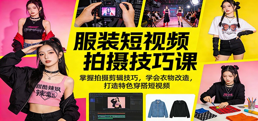 服装短视频拍摄技巧课：掌握拍摄剪辑技巧，学会衣物改造，打造特色穿搭短视频-知创网