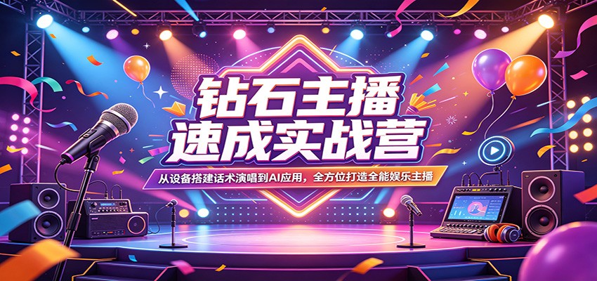 钻石主播速成实战营：从设备搭建话术演唱到AI应用，全方位打造全能娱乐主播-知创网