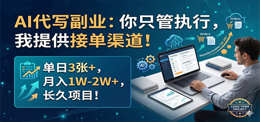 AI代写副业：你只管执行，我提供接单渠道！单日3张+，月入1W-2W+，长久项目-知创网