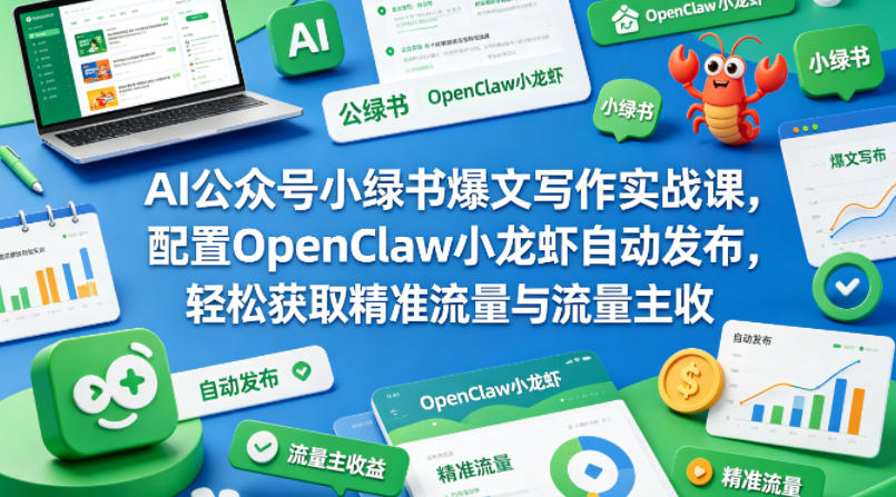 AI公众号小绿书爆文写作实战课，配置OpenClaw小龙虾自动发布，轻松获取精准流量与流量主收益-知创网