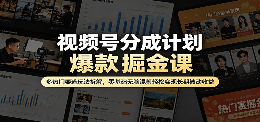 视频号分成计划爆款掘金课：多热门赛道玩法拆解，零基础无脑混剪轻松实现长期被动收益-知创网