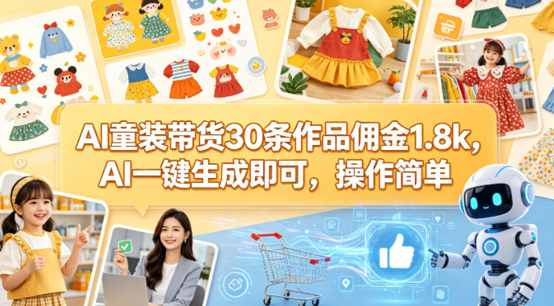 AI童装带货30条作品佣金1.8k，AI一键生成即可，操作简单-知创网