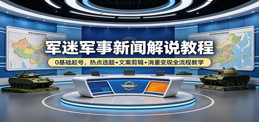 军迷军事新闻解说教程：0基础起号，热点选题+文案剪辑+消重变现全流程教学-知创网