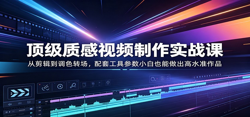 顶级质感视频制作实战课：从剪辑到调色转场，配套工具参数小白也能做出高水准作品-知创网