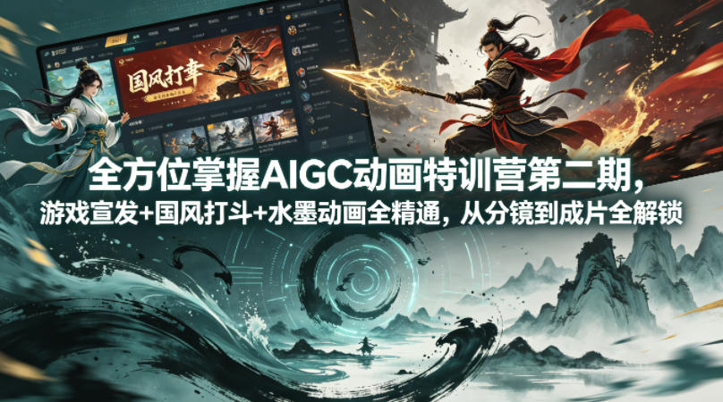 全方位掌握AIGC动画特训营第二期，游戏宣发+国风打斗+水墨动画全精通，从分镜到成片全解锁-知创网