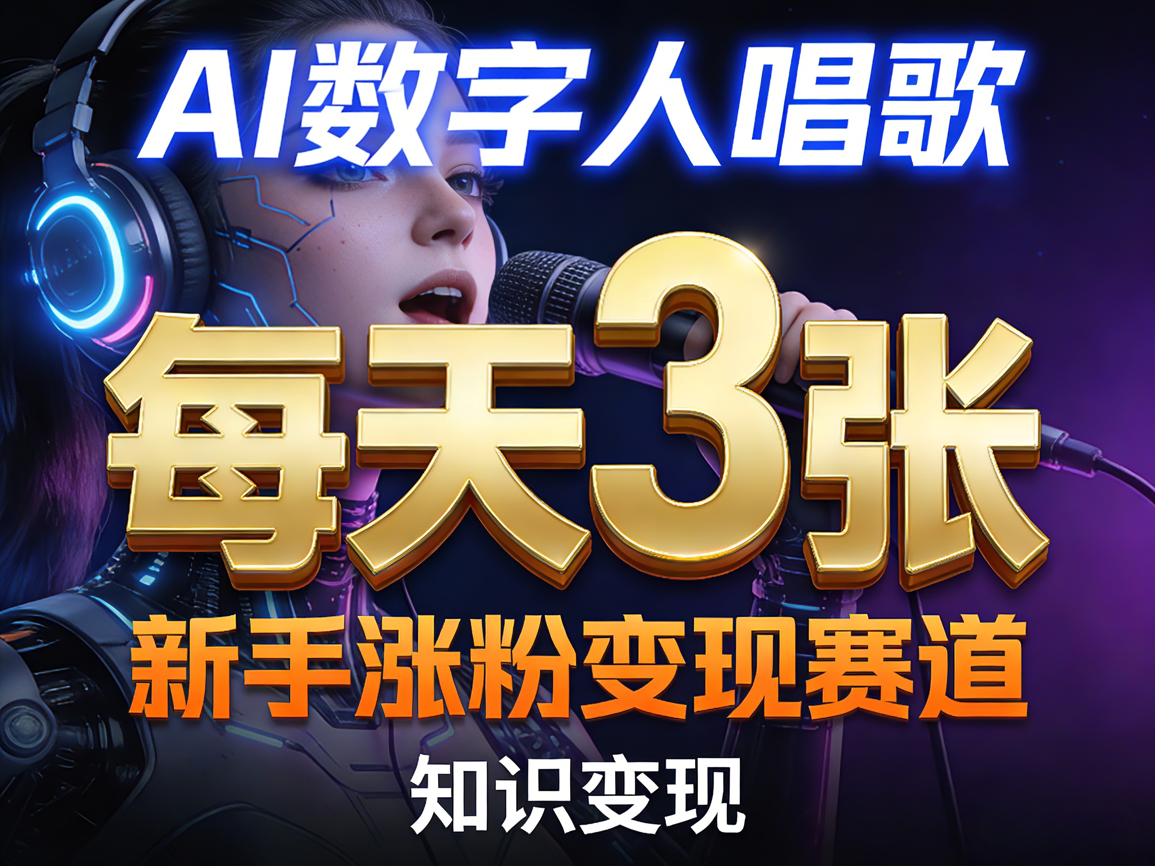 AI数字人唱歌，新手涨粉变现赛道，每天3张和知识付费，副业必备-知创网