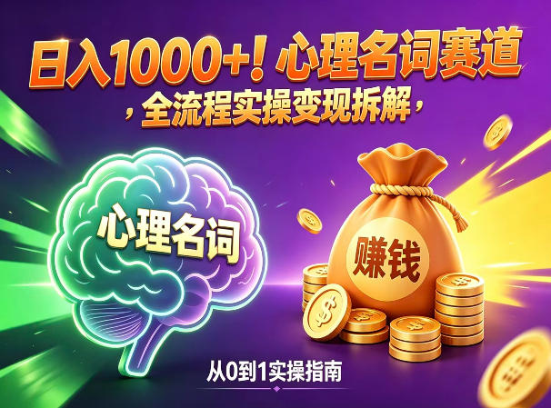 心理名词赛道，新手小白也能做，全流程项目拆解，单日变现1k+-知创网