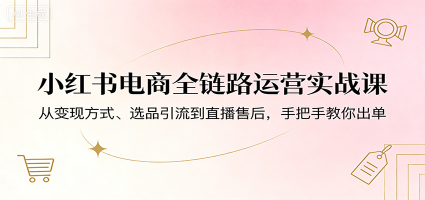 小红书电商全链路运营实战课：从变现方式、选品引流到直播售后，手把手教你出单-知创网