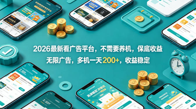 2026最新看广告平台，不需要养机，保底收益，无限广告，多机一天200+，收益稳定【揭秘】-知创网