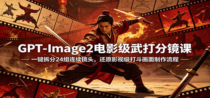 GPT-Image2电影级武打分镜课：一键拆分24组连续镜头，还原影视级打斗画面制作流程-知创网