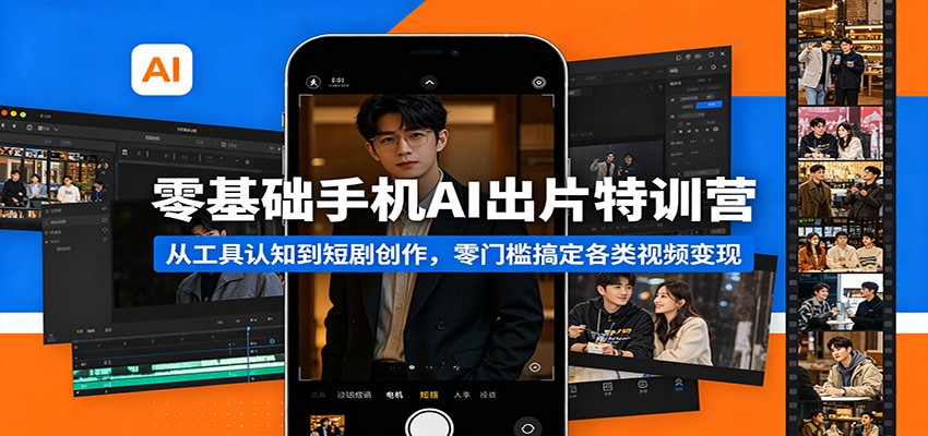 零基础手机AI出片特训营：从工具认知到短剧创作，零门槛搞定各类视频变现-知创网