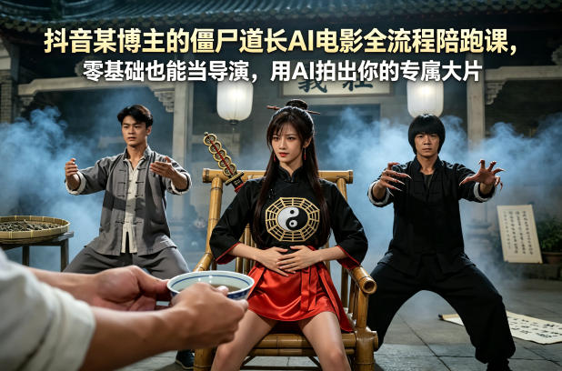 抖音某博主的僵尸道长AI电影全流程陪跑课，零基础也能当导演，用AI拍出你的专属大片-知创网