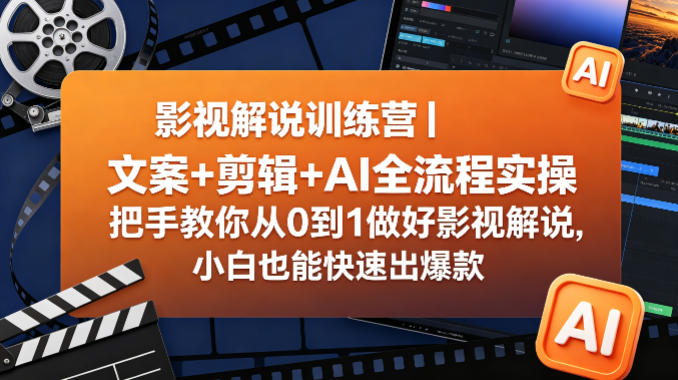 影视解说训练营｜文案+剪辑+AI全流程实操，把手教你从0到1做好影视解说，小白也能快速出爆款-知创网