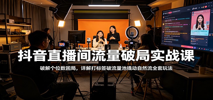 抖音直播间流量破局实战课：破解个位数困局，详解打标签破流量池撬动自然流全套玩法-知创网