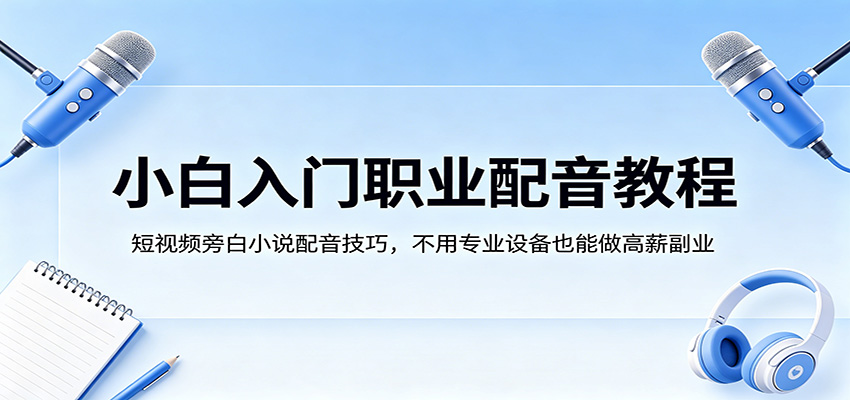 小白入门职业配音教程，短视频旁白小说配音技巧，不用专业设备也能做高薪副业-知创网