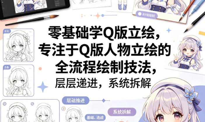 零基础学Q版立绘，专注于Q版人物立绘的全流程绘制技法，层层递进，系统拆解-知创网