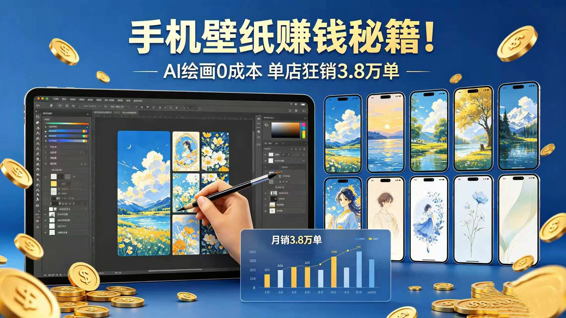 手机壁纸赚钱秘籍！AI 绘画 0 成本 单店狂销 3.8 万单-知创网