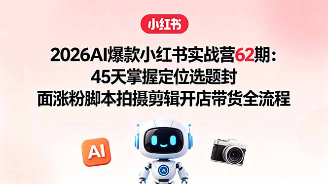 （18606期）2026AI爆款小红书实战营62期：45天掌握定位选题封面涨粉脚本拍摄剪辑开店带货全流程-知创网