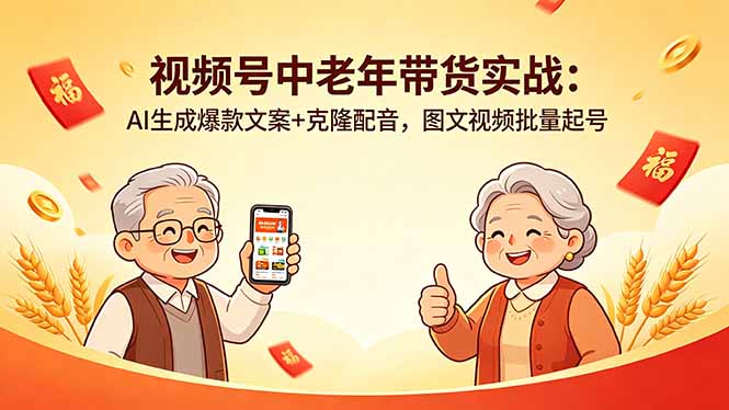 (18396期)视频号中老年带货实战:AI生成爆款文案+克隆配音,图文视频批量起号-知创网