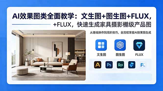 （18452期）AI效果图类全面教学：文生图+图生图+FLUX，快速生成家具摄影棚级产品图-知创网