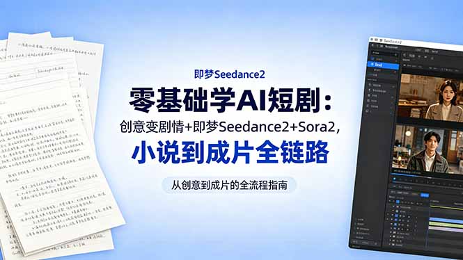 （18537期）零基础学AI短剧：创意变剧情+即梦Seedance2+Sora2，小说到成片全链路-知创网