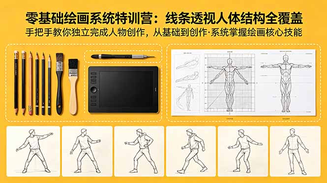 （18615期）零基础绘画系统特训营：线条透视人体结构全覆盖，手把手教你独立完成人物创作-知创网
