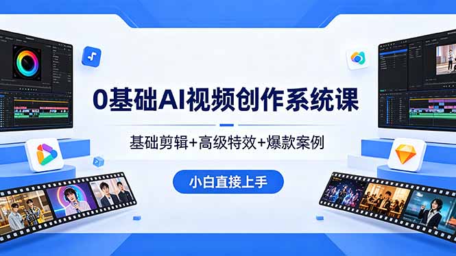 （18354期）0基础AI视频创作系统课，基础剪辑+高级特效+爆款案例，小白直接上手-知创网