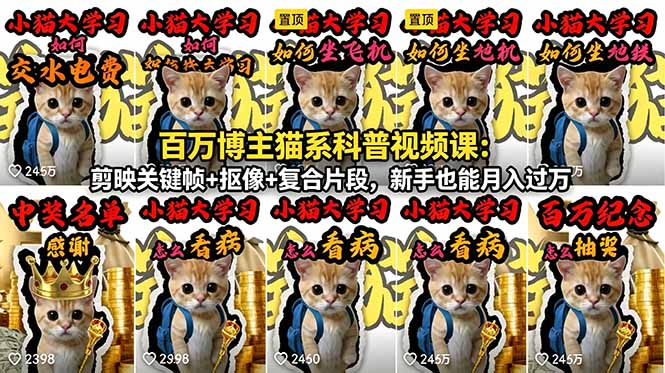 （18595期）百万博主猫系科普视频课：剪映关键帧+抠像+复合片段，新手也能月入过万-知创网