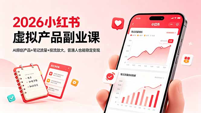 （18449期）2026小红书虚拟产品副业课，AI原创产品+笔记流量+投流放大，普通人也能稳定变现-知创网