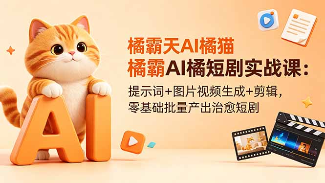 （18542期）橘霸天AI橘猫短剧实战课：提示词+图片视频生成+剪辑，零基础批量产出治愈短剧-知创网