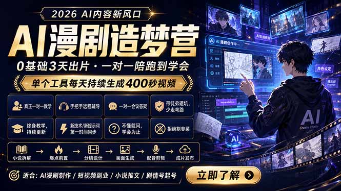 （18568期）AI漫剧造梦营：0基础3天出片，单个工具每天持续生成400秒视频-知创网
