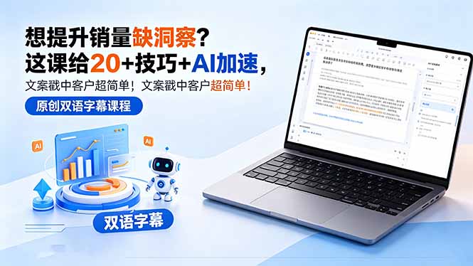 （18408期）想提升销量缺洞察？这课给 20 + 技巧 + AI 加速，文案戳中客户超简单！【原创双语字幕】-知创网